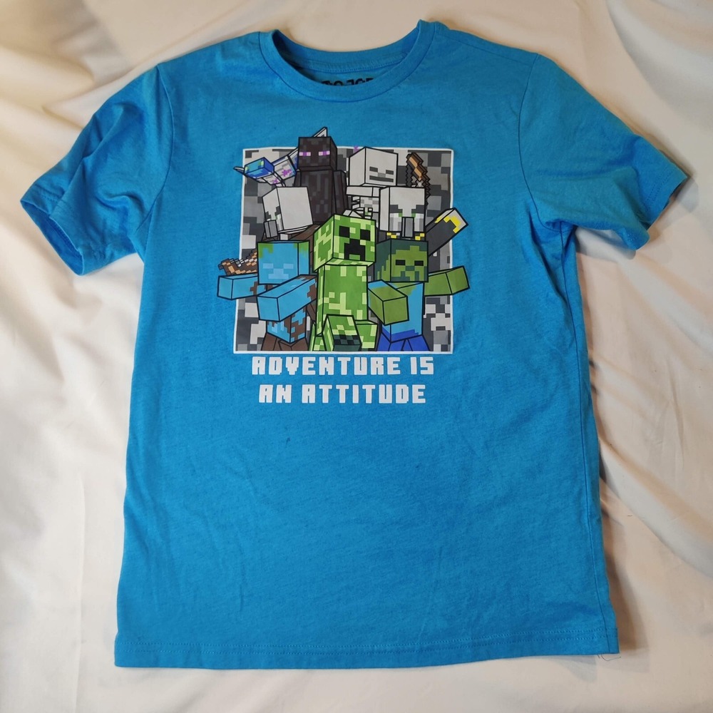 Minecraft Bobble Mobbin Boys T-Shirt‎ L (14/16)  Blue Tee Graphic Print